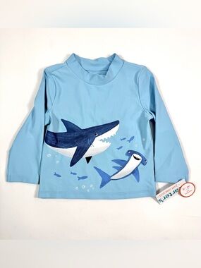 NWT JUST ONE YOU BY CARTER'S Boys' Blue Shark UPF 50+ Long Sleeve Rash Guard 18M